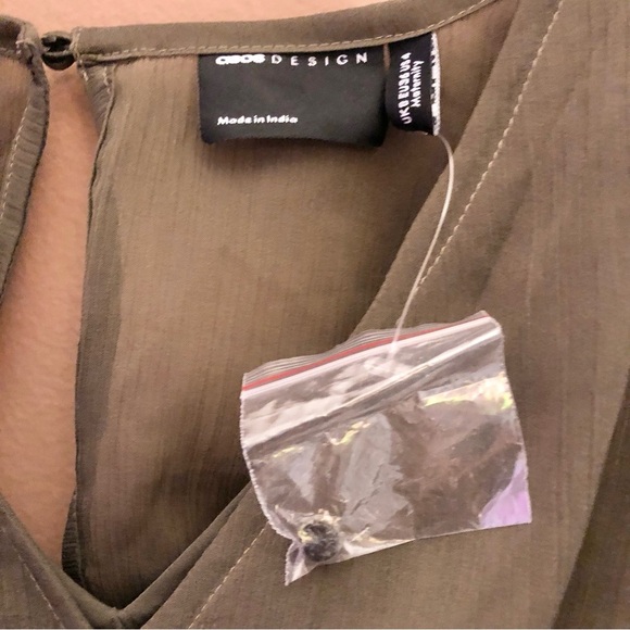 ASOS Design Long Sleeve V Neck Faux Wrap MIDI Dress Olive Green 4 - Picture 3 of 10